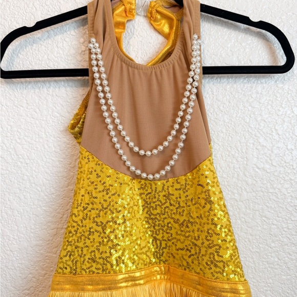 Yellow Sequins Dance Costumes with Fringe Details, leotard Size S - Picture 5 of 8